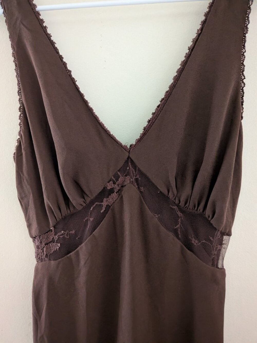 Wild Fable Lace Inset V Neck Midi Dress Women's S Brown Tie Back Y2K Whimsygoth